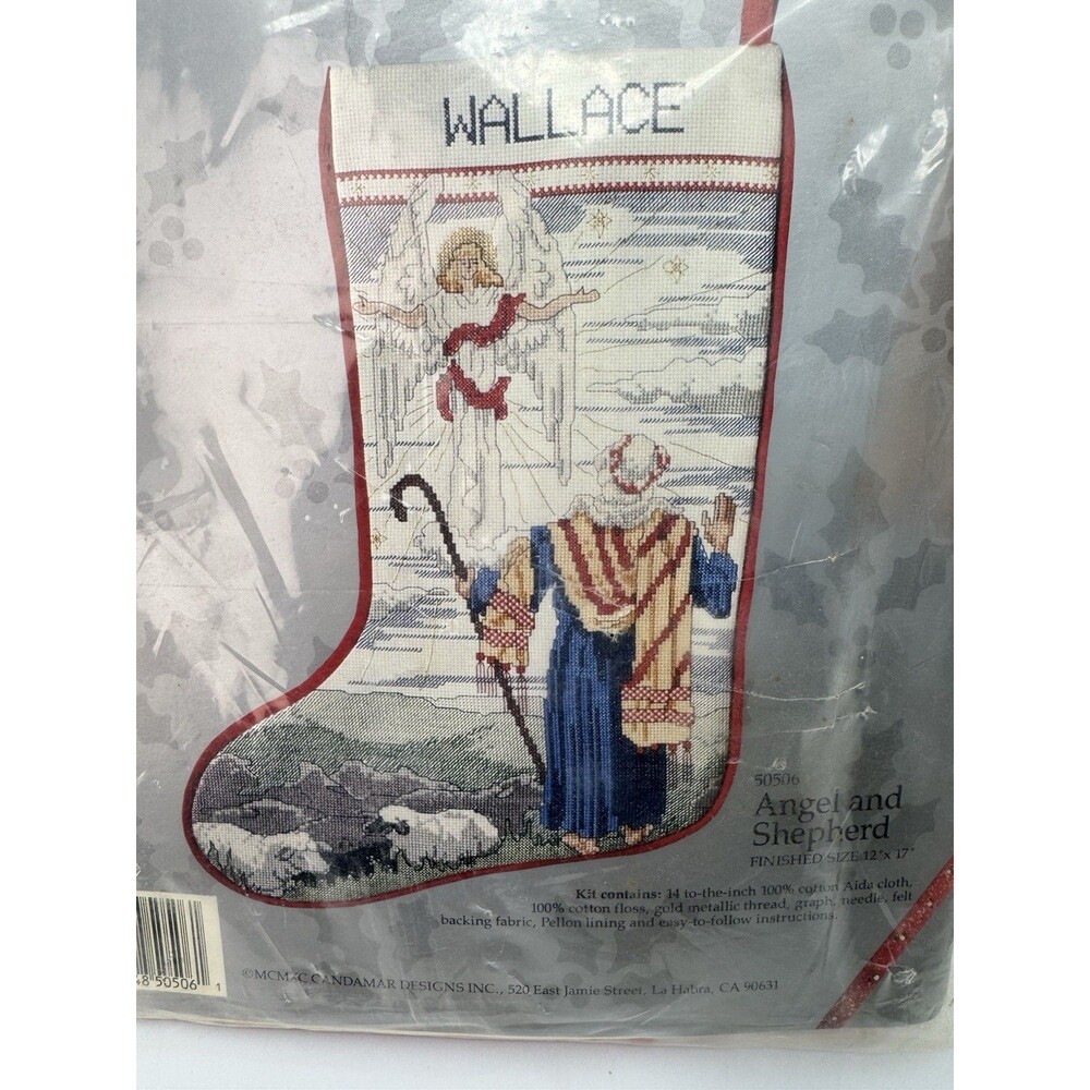 Vintage Angel Shepherd Nativity Cross Stitch Stocking Kit Candamar 1990